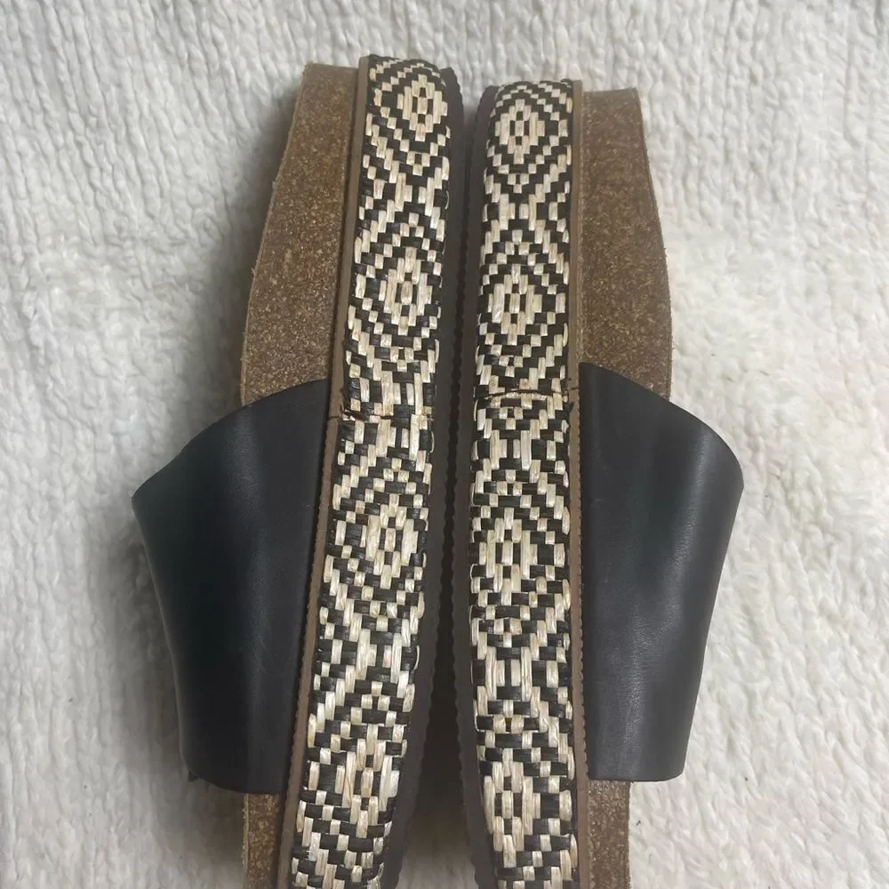 Free People caravelle leather Black Cork footbed Double Strap Sandals EUR SZ41